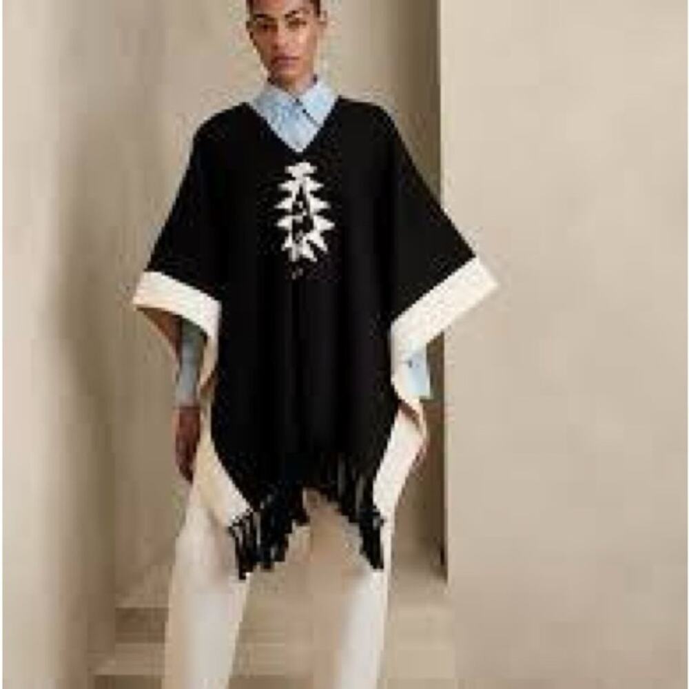 NWT Stick & Ball Handmade 100% Baby Alpaca Western Star Poncho with Fringe